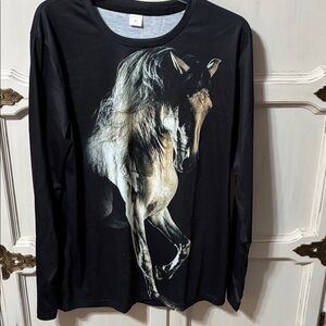 Black Long Sleeve Shirt with Horse Print